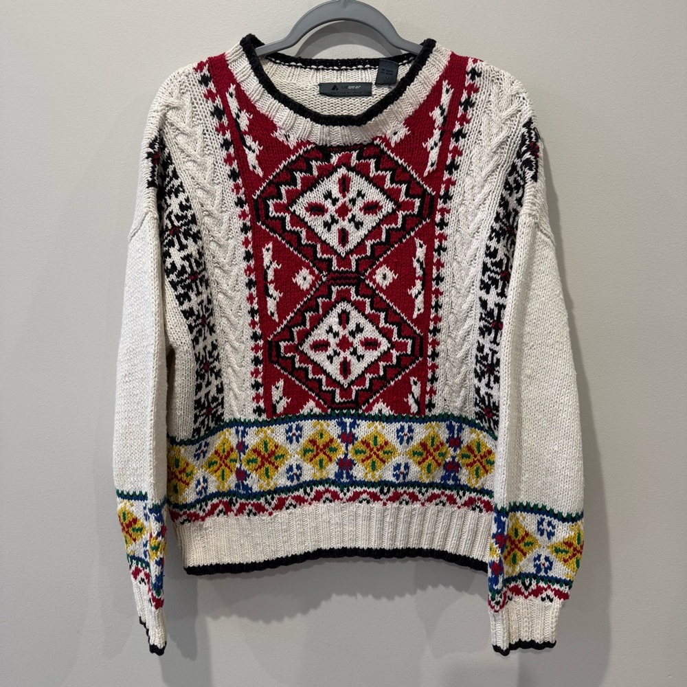 Vintage Midsummer Scandinavian Aztec Lizwear Size Large Hand Knit‎ Sweater